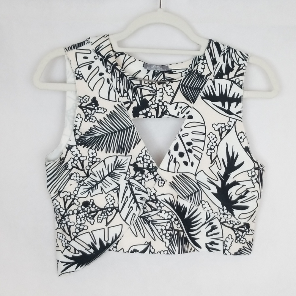 Zara B&W Collection Tropical Crop Top Size M